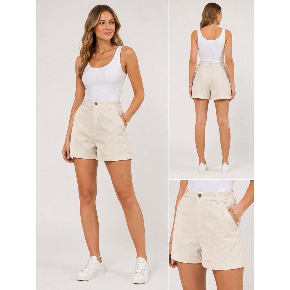 New Womens Size 10 Liz Claiborne Liz Wear Khaki Shorts High Rise Chino Classic